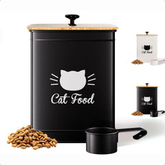 HB Design Co cat food container shows 25-cup capacity with a sleek matte black finish.