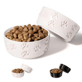 HB Design Co ceramic dog bowl close-up with paw print and anti-slip base for stability.