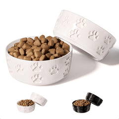 HB Design Co ceramic dog bowl close-up with paw print and anti-slip base for stability.