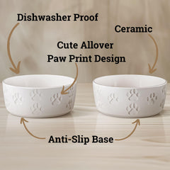 HB Design Co small-dog bowl set featuring paw-print pattern and anti-slip base.