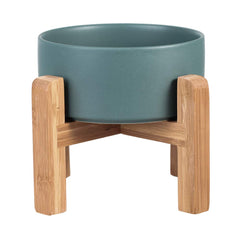 HCHLQLZ ceramic elevated cat bowl on wood stand offers stable feeding.