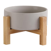 HCHLQLZ elevated ceramic cat bowl with bamboo stand demonstrates ergonomic feeding height.