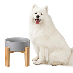 HCHLQLZ elevated ceramic large dog bowl stand, stable feeding with bamboo base.