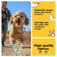Hcpet dog boots green sole grip emphasizing traction on wet or rocky surfaces.
