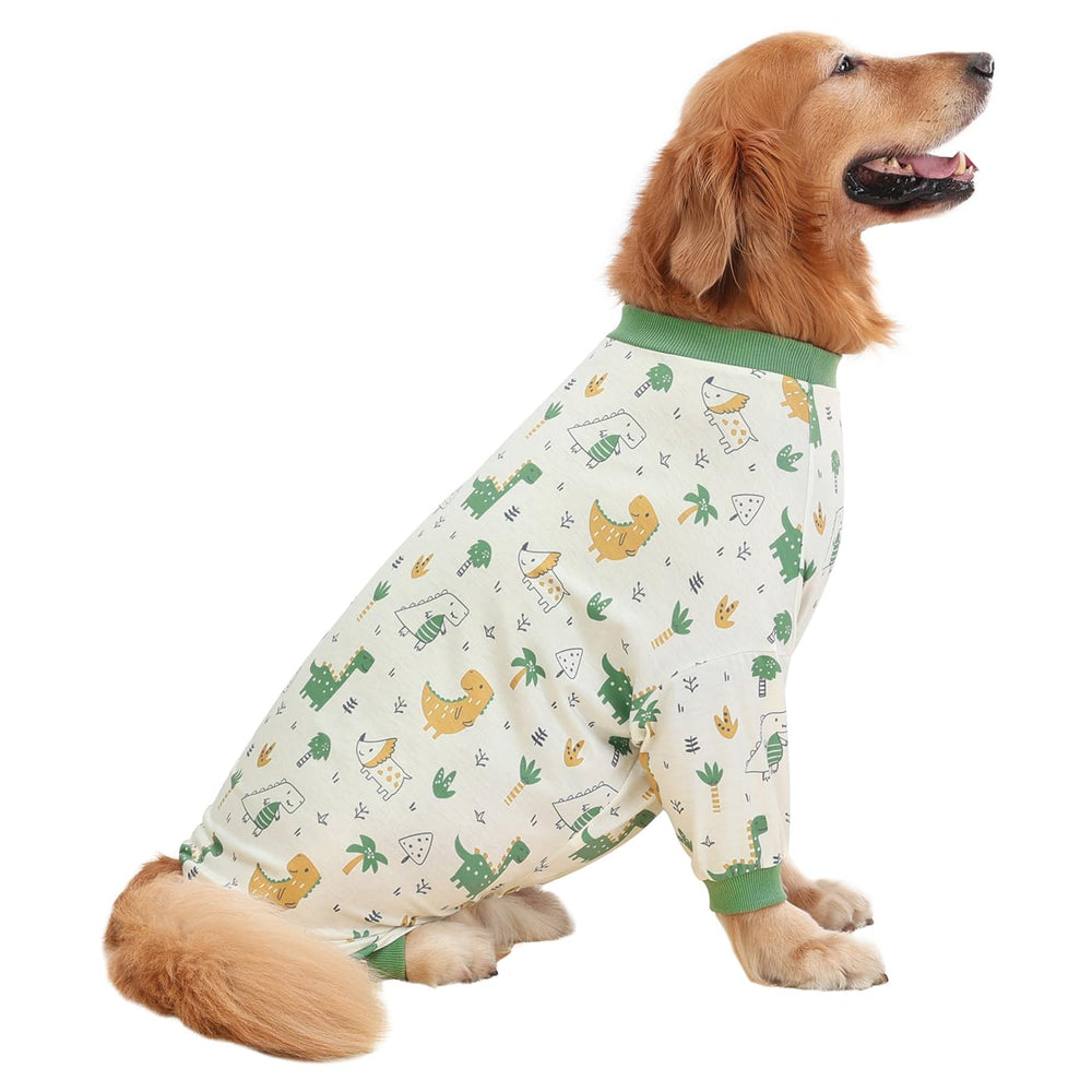 HDE dog pajamas forest-dinos front view show easy pullover wear for cozy nights
