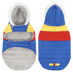 HDE dog puffer jacket harness hole for easy leash use in wet weather.