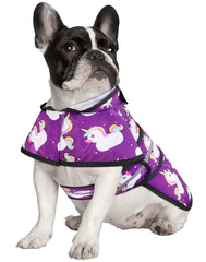 HDE dog raincoat back view shows adjustable belly strap for secure fit