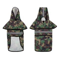 HDE dog raincoat camo reflective strip boosts visibility during evening strolls.