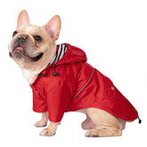 HDE dog raincoat double-layer-zip shows secure fit for rainy walks