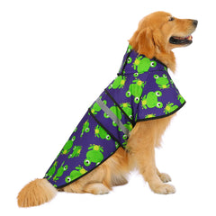 HDE frog pattern dog raincoat front view shows waterproof protection for rainy walks