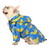 HDE dog raincoat front view in blue shows rain protection for walks.