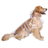 HDE dog raincoat hooded poncho in clear, front view keeps rain at bay.