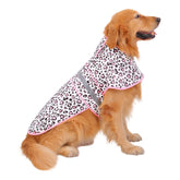 HDE dog raincoat Leopard Hearts XL hood on dog for rain protection during walks