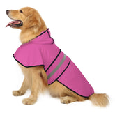 HDE dog raincoat pink back view with reflective trim for nighttime visibility.