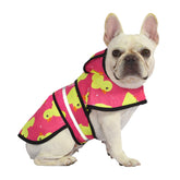 HDE dog raincoat pink ducks hood close-up shows water resistance for rainy walks