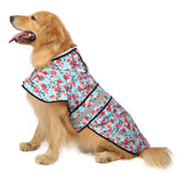 HDE dog raincoat turquoise full view with reflective trim for safer evening walks