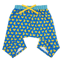 HDE dog swim trunks show waistband adjustable for secure fit during beach play.