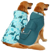HDE reversible dog raincoat hooded slicker poncho showing two styles for versatile wear