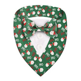HDGDT Christmas dog tuxedo bandana close-up shows crisp plaid with a festive bow for holiday photos