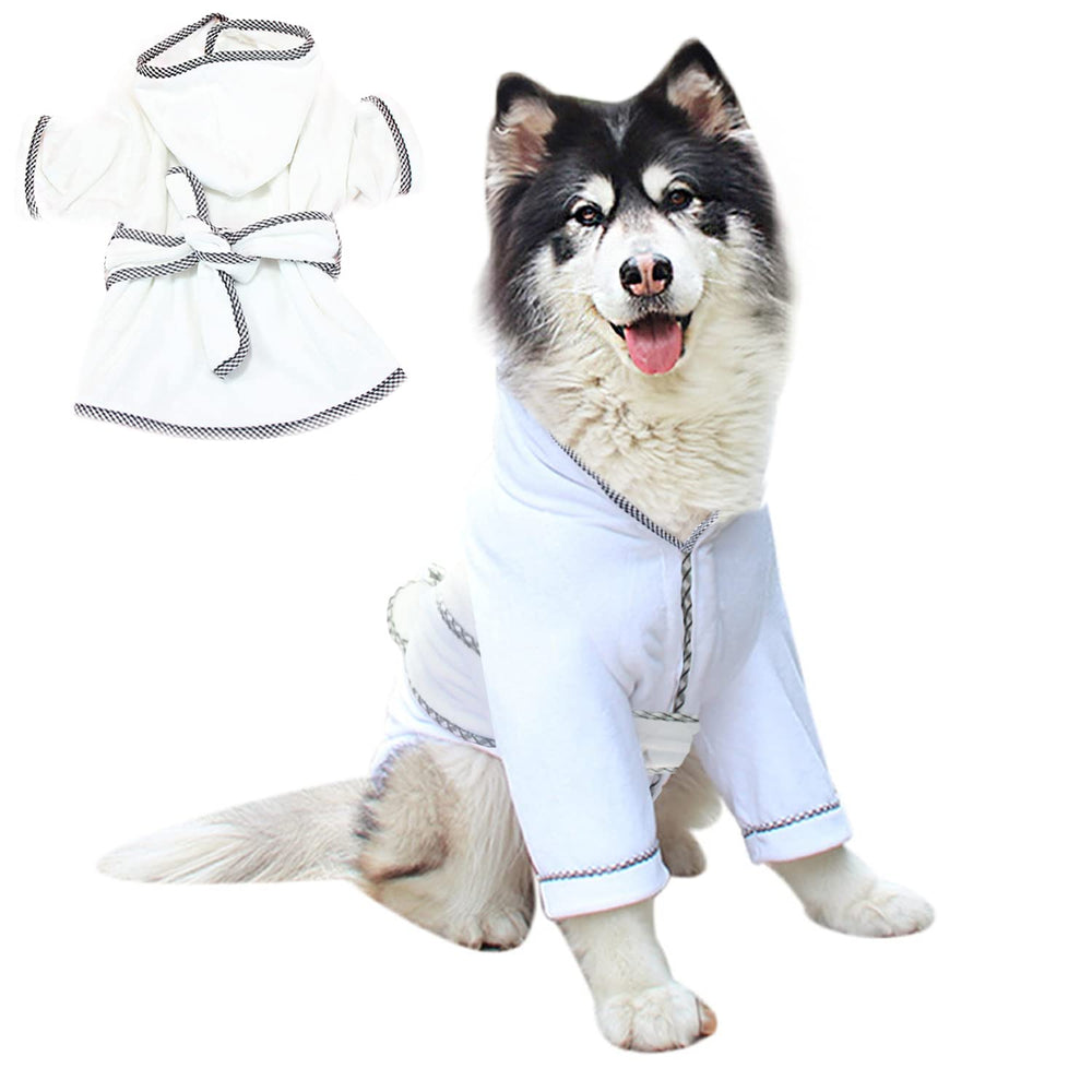 HDKUW dog bathrobe white hooded towel keeps your dog warm after bath