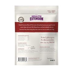 Health Extension Bison & Fish Jerky close-up with real chunks signaling protein-rich training reward.