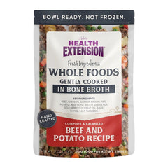 Health Extension ingredients bowl highlights real carrots, broccoli, and sweet potatoes for wholesome meals.
