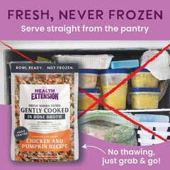 Health Extension Gently Cooked chicken and pumpkin ingredients—recognizable whole-food base.