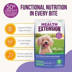 Health Extension Little Bites Lite in bowl with bite-sized kibble for coat health