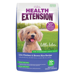 Health Extension Little Bites Lite dry dog food bag promoting weight management for small breeds