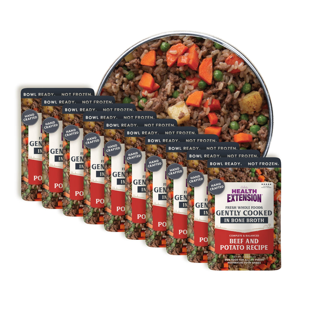 Health Extension packaging pouch shows convenient shelf-stable meals.