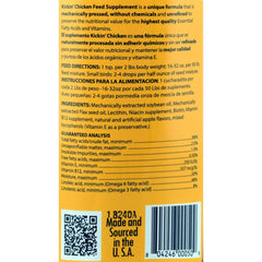 Healthy Coat Kickin Chicken Feed Supplement with pour spout enables easy feeding and energy support.