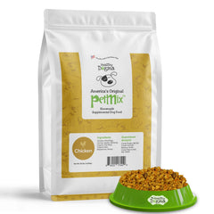Healthy Dogma PetMix dehydrated chicken dinner in a bowl provides a protein-forward meal for dogs.