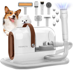 HEAPETS dog grooming vacuum kit front view shows quiet power for at-home grooming