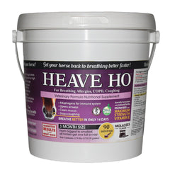 Heave Ho Molasses bottle—helps support easier breathing in horses during workouts.