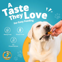 Heavenly Hounds Peanut Butter Chews label detail confirms USA-made hemp-free formula