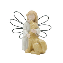 HEBYJO Angel Kissing Dog Statue front view for timeless companionship décor