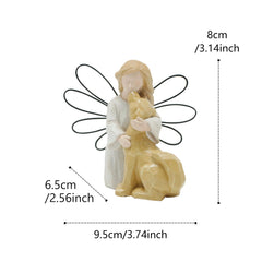 HEBYJO Angel Kissing Dog Statue wings close-up reveals artistic craftsmanship