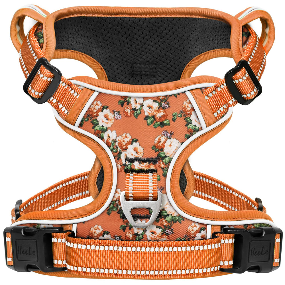 HEELE dog harness front view shows adjustable fit for small to medium dogs with comfort