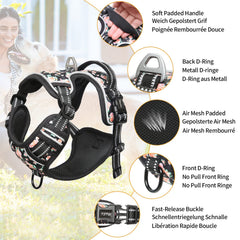 HEELE Flower-Black no-pull chest strap close-up reduces pulling during walks.