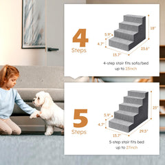 Heeyoo dog stairs on couch demonstrates easy couch access for small dogs.
