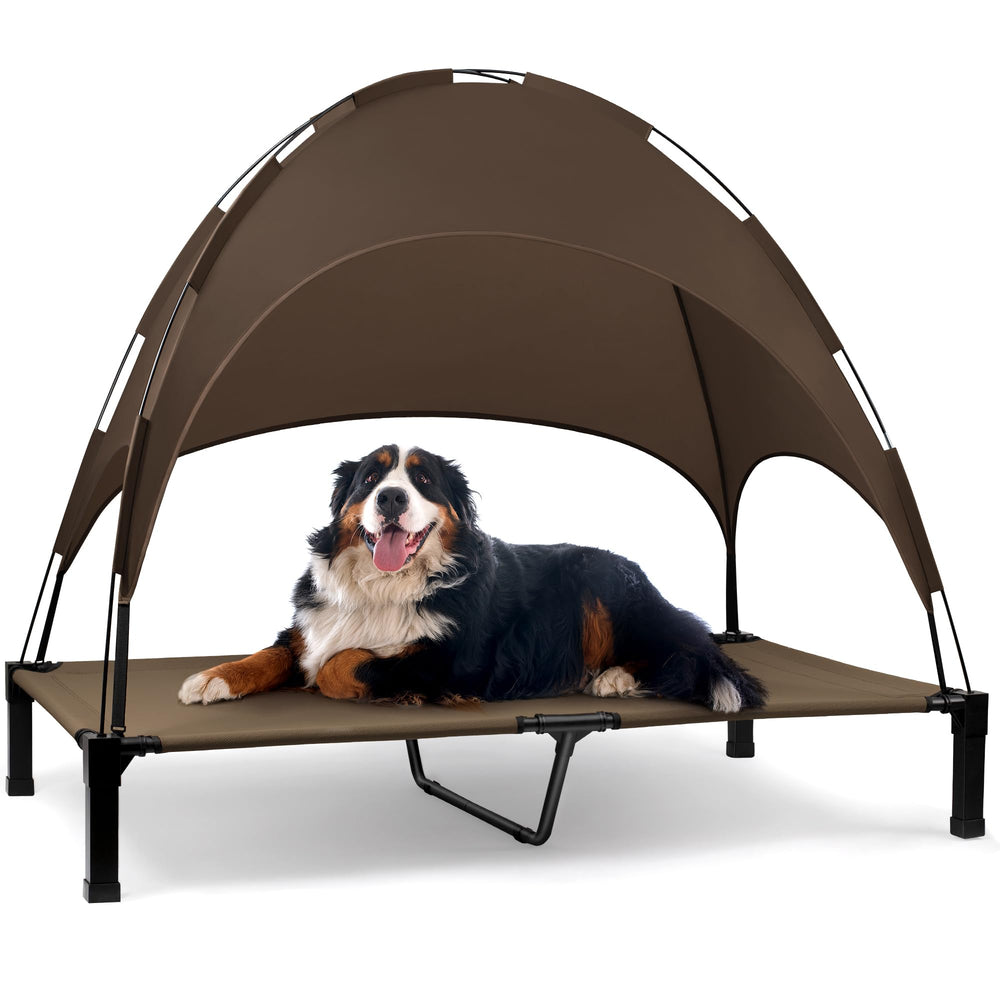 Heeyoo elevated dog bed with canopy being assembled for quick setup