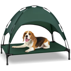 Heeyoo elevated dog bed with canopy side view highlighting airflow and shade