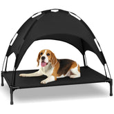 Heeyoo elevated dog bed canopy provides shade and cooling for outdoor lounging.