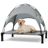 Heeyoo elevated dog bed with canopy for outdoor cooling and comfort.