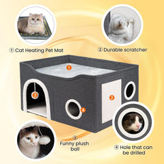 Heeyoo heated cat bed temperature dial demonstrates six adjustable levels for year-round comfort