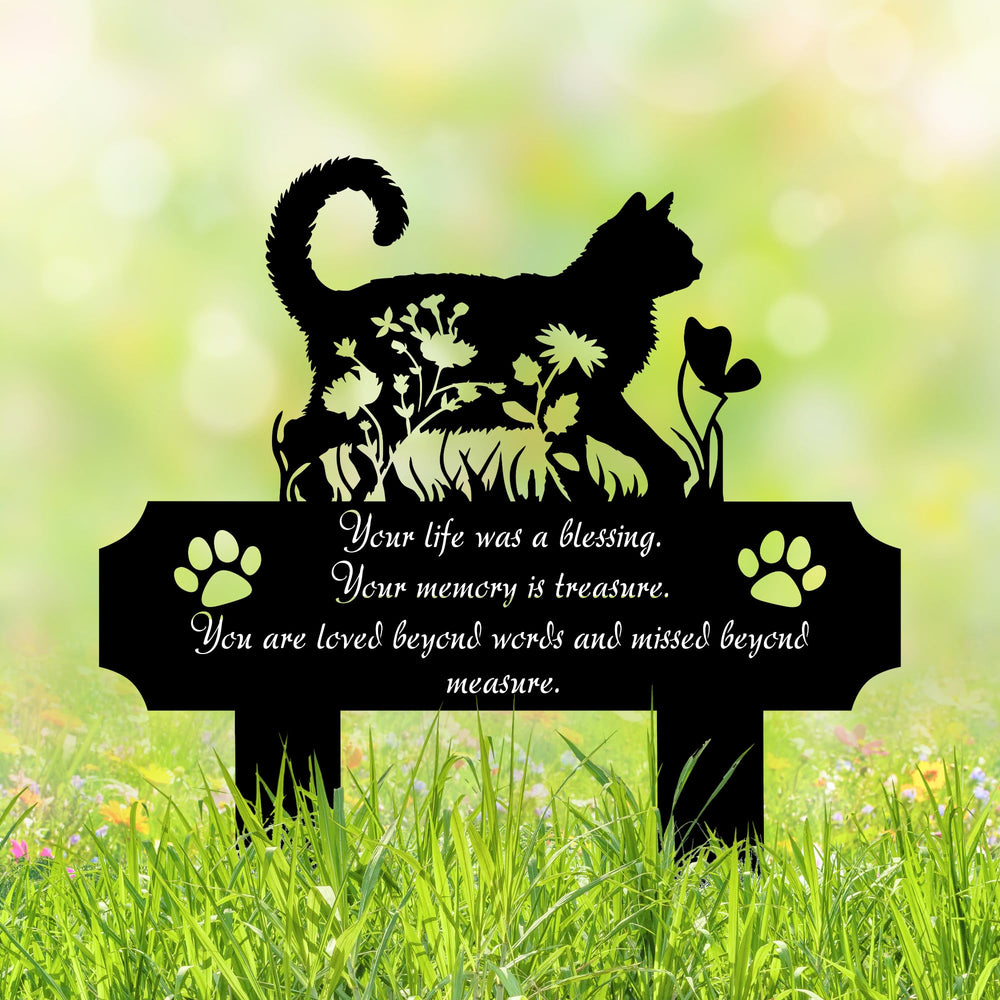 HEGANITS cat grave marker 12in silhouette meadow enables serene garden tribute.