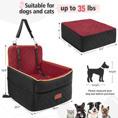 HEGGCOOE dog car seat with two safety belts and storage pockets ensures secure, tidy travel.