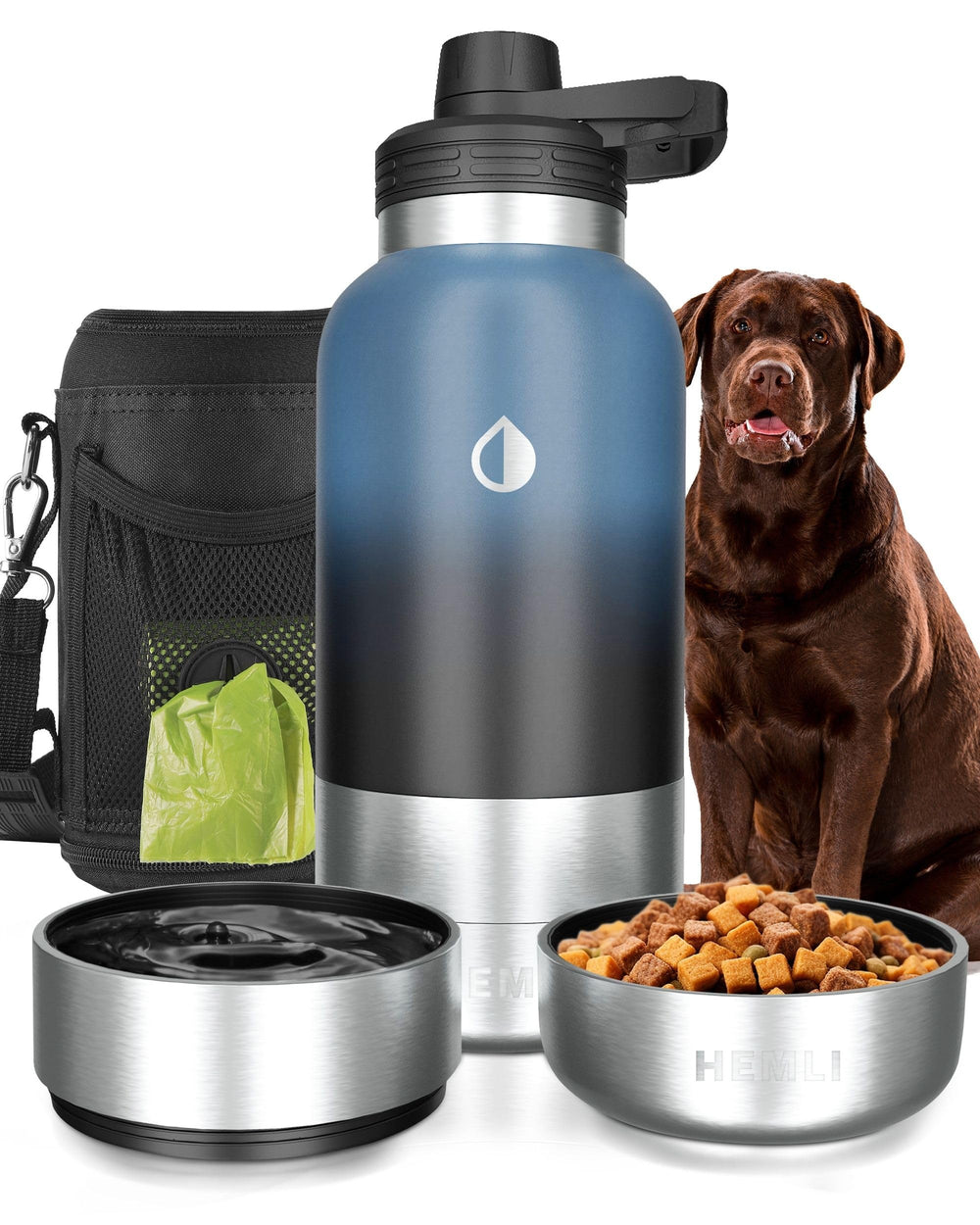 Hemli 32oz dog water bottle with built-in bowl for on-the-go hydration during walks
