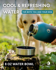 Hemli dog water bottle 32oz chug lid shows quick hydration during outdoor adventures.