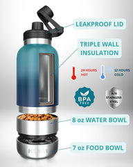 Hemli dog water bottle 32oz side view with carrying case highlighting easy walking setup.